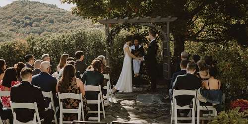 Outdoor Wedding Ceremony - Wild Trails Farm - Springfield, VT - Photo Credit Mountain Hearts Photography
